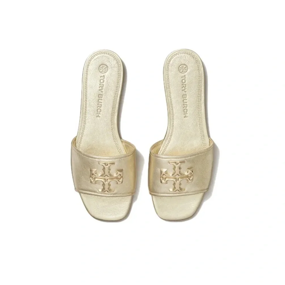Tory Burch Metallic Gold Slide Sandals